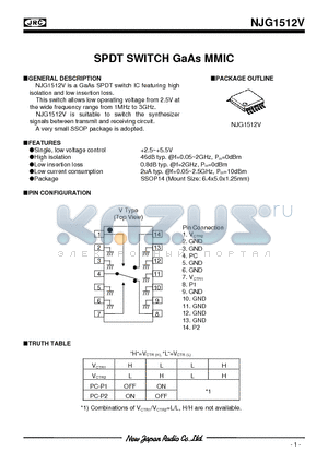 NJG1512V datasheet - SPDT SWITCH GaAs MMIC