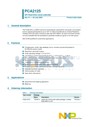 PCA2125_08 datasheet - SPI Real-time clock/calendar