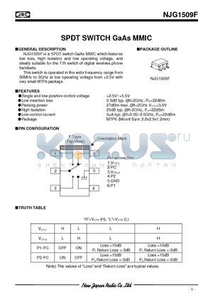 NJG1509F-C5 datasheet - SPDT SWITCH GaAs MMIC