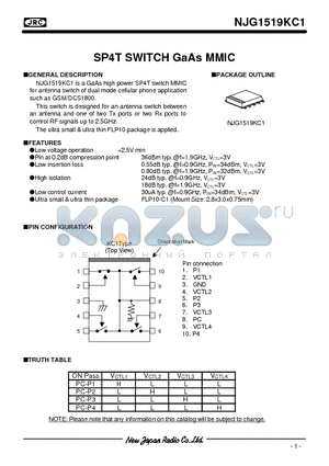 NJG1519KC1 datasheet - SP4T SWITCH GaAs MMIC