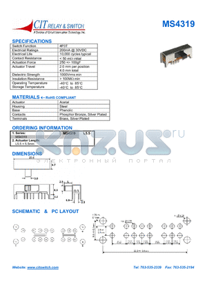 MS4319 datasheet - CIT SWITCH