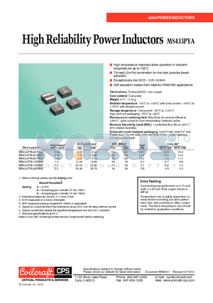 MS433PYA datasheet - High Reliability Power Inductors