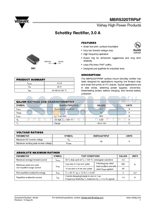 MBRS320TRPBF datasheet - Schottky Rectifier, 3.0 A