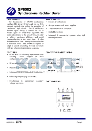 SP6002 datasheet - Synchronous Rectifier Driver