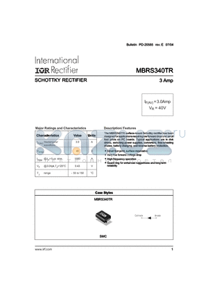MBRS340TRPBF datasheet - SCHOTTKY RECTIFIER