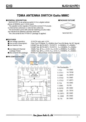 NJG1521PE1-C6 datasheet - TDMA ANTENNA SWITCH GaAs MMIC