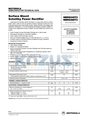 MBRS340T3 datasheet - Surface Mount Schottky Power Rectifier