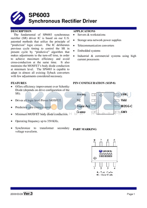 SP6003S8TG datasheet - Synchronous Rectifier Driver