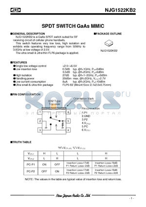 NJG1522KB2-C1 datasheet - SPDT SWITCH GaAs MMIC