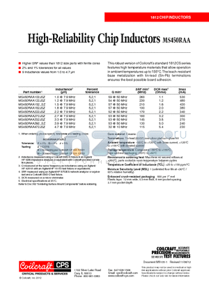 MS450RAA102JSZ datasheet - High-Reliability Chip Inductors