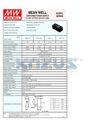 SUS01L datasheet - SWITCHING POWER SUPPLY ISO-9001 CERTIFIED MANUFACTURER