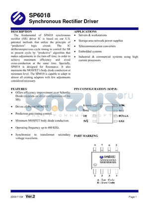 SP6018S8RGB datasheet - Synchronous Rectifier Driver