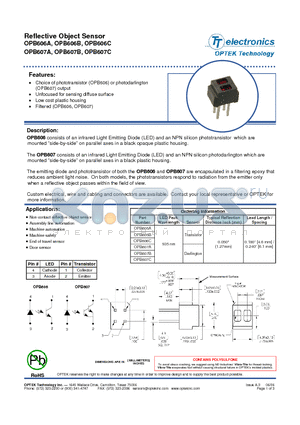 OPB607A datasheet - Reflective Object Sensor