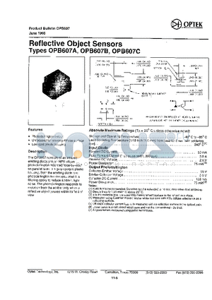 OPB607B datasheet - REFLECTIVE OBJECT SENSORS