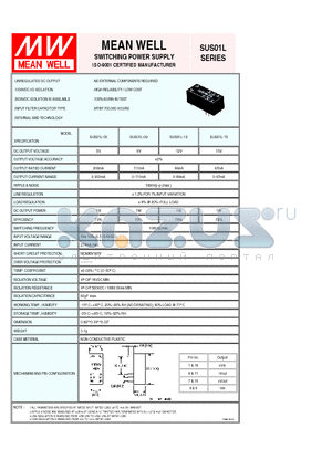 SUS01L-12 datasheet - SWITCHING POWER SUPPLY ISO-9001 CERTIFIED MANUFACTURER