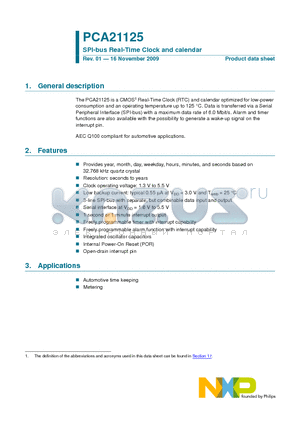 PCA21125 datasheet - SPI-bus Real-Time Clock and calendar