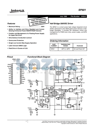 SP601 datasheet - Half Bridge 500VDC Driver