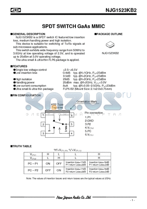 NJG1523KB2-C4 datasheet - SPDT SWITCH GaAs MMIC