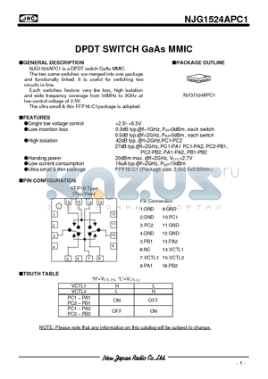 NJG1524APC1 datasheet - DPDT SWITCH GaAs MMIC