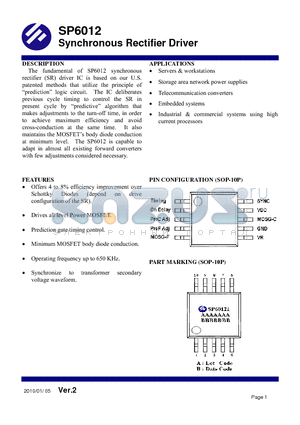 SP6012 datasheet - Synchronous Rectifier Driver