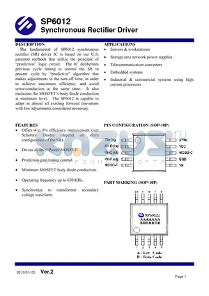 SP6012S10RG datasheet - Synchronous Rectifier Driver