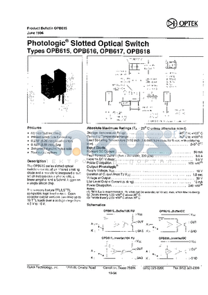 OPB616 datasheet - PHOTOLOGIC SLOTTED OPTICAL SWITCH