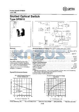 OPB6101 datasheet - Slotted Optical Switch
