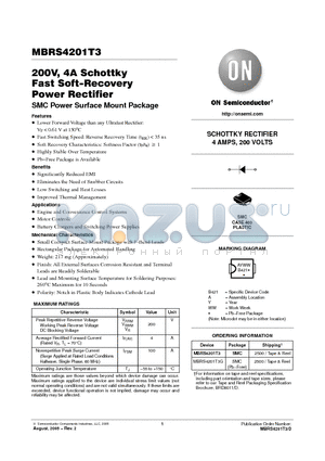 MBRS4201T3G datasheet - 200V, 4A Schottky Fast Soft−Recovery Power Rectifier