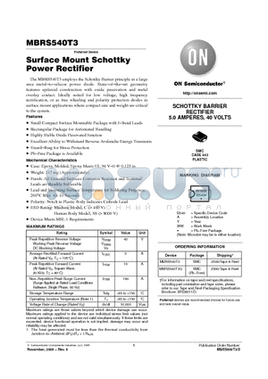 MBRS540T3 datasheet - Surface Mount Schottky Power Rectifier