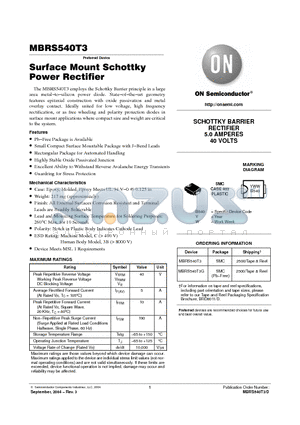 MBRS540T3G datasheet - SCHOTTKY BARRIER RECTIFIER 5.0 AMPERES 40 VOLTS