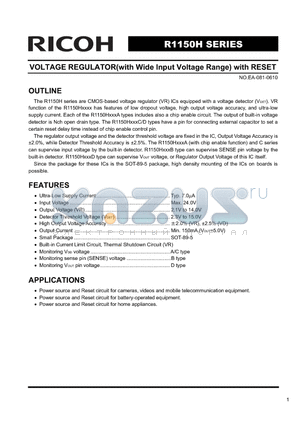 R1150H datasheet - VOLTAGE REGULATOR(with Wide Input Voltage Range) with RESET