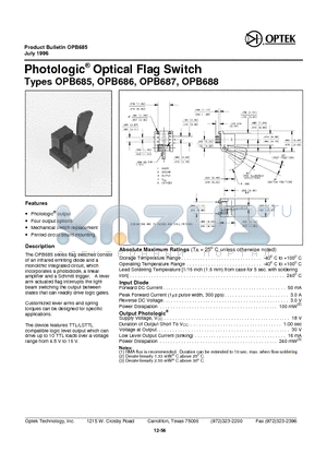 OPB685 datasheet - Photologic Optical Flag Switch