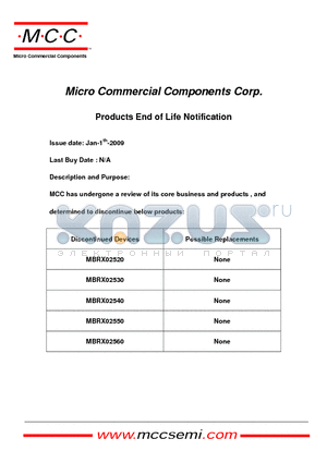 MBRX02550 datasheet - 0.25 Amp Schottky Barrier Rectifier 20 to 60 Volts