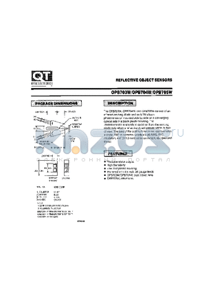 OPB704W datasheet - REFLECTIVE OBJECT SINSORS