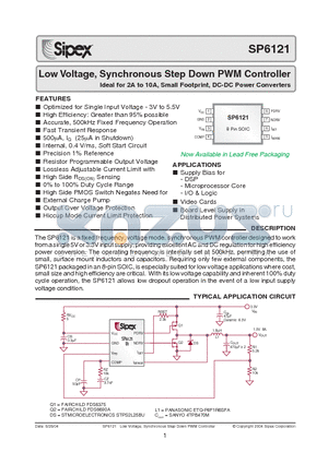 SP6121CN datasheet - Low Voltage, Synchronous Step Down PWM Controller Ideal for 2A to 10A, Small Footprint, DC-DC Power Converters