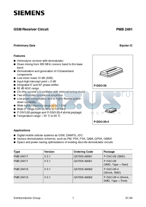 PMB2401T datasheet - GSM Receiver Circuit
