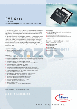 PMB6811 datasheet - S/M POWER Power Managem e n t for Cel l u l a r Systems
