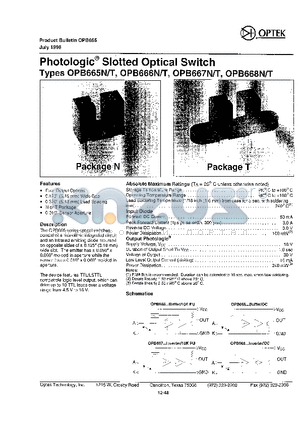 OPB666T datasheet - PHOTOLOGIC-R SLOTTED OPTICAL SWITCH