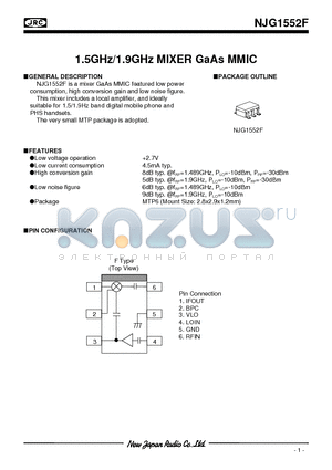 NJG1552F-L2 datasheet - 1.5ghZ/1.9ghZ mixer gAaS mmic