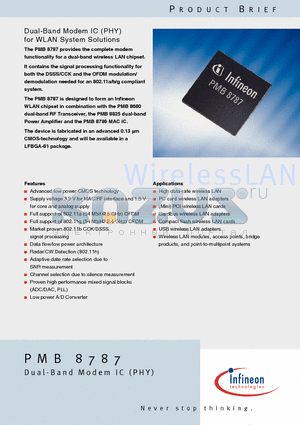 PMB8787 datasheet - Dual-Band Modem IC (PHY) for WLAN System Solutions