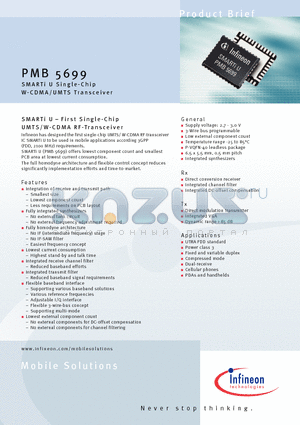 PMB5699 datasheet - SMARTi U Single - Chip W-CDMA/UMTS Transceiver