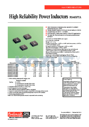 MS483PYA datasheet - High Reliability Power Inductors