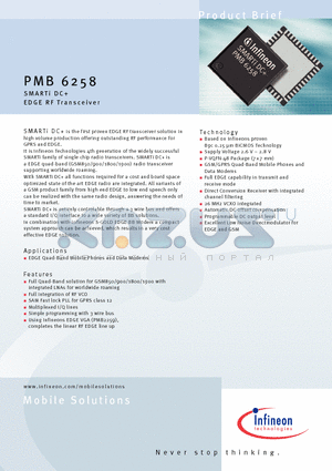 PMB6258 datasheet - SMARTi DC EDGE RF Transceiver