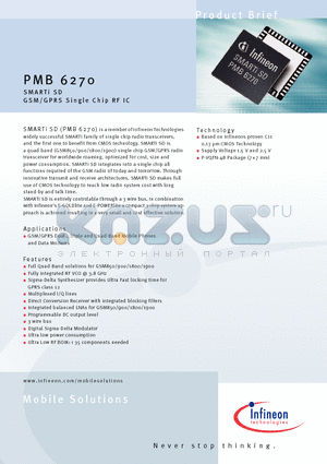 PMB6270 datasheet - SMARTi SD GSM / GPRS Single Chip RF IC