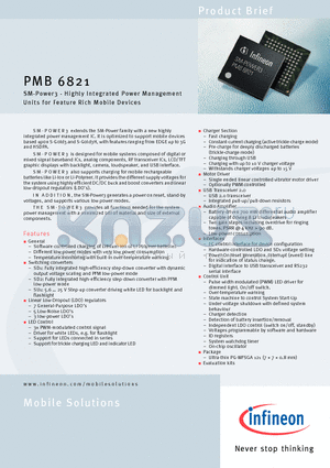 PMB6821 datasheet - SM-Power3 - Highly Integrated Power Management Units for Feature Rich Mobile Devices
