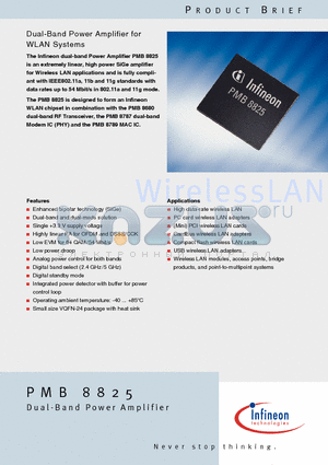 PMB8825 datasheet - Dual-Band Power Amplifier for WLAN Systems