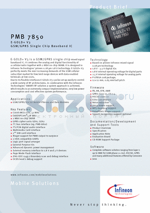 PMB7850 datasheet - E -GOLD V3 GSM / GPRS Single Chip Baseb and IC