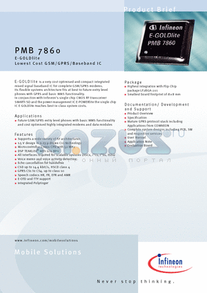 PMB7860 datasheet - E -GOLDlite Lowest Cost GSM/GPRS/Base band IC