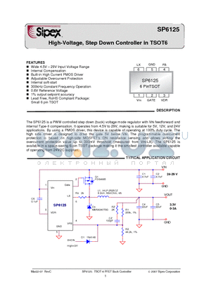 SP6125 datasheet - High-Voltage, Step Down Controller in TSOT6