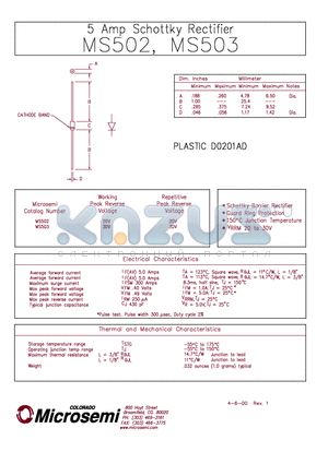 MS503 datasheet - 5 Amp Schottky Rectifier